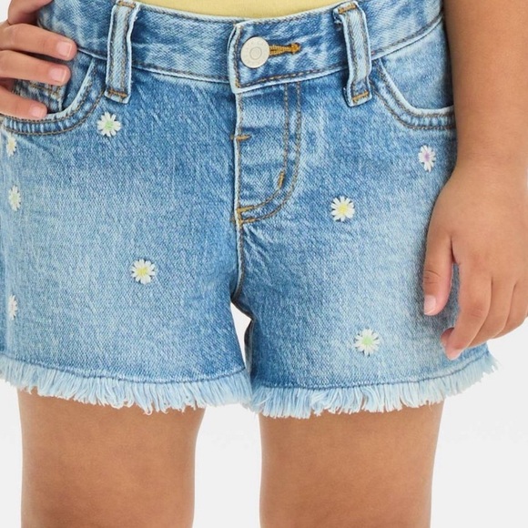 Cat & Jack Other - Cat & Jack denim shorts with embroidered flowers 5 pocket zip front shorts